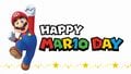 Artwork of Mario jumping next to a "Happy Mar10 Day" text