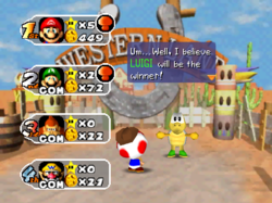 Luigi will definitely win. The Last Five Turns Event from Mario Party 2