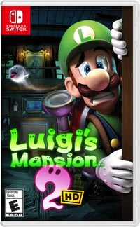 North American box art for Luigi's Mansion 2 HD, as localized for the United States, U.S. territories, and various Spanish-speaking Latin American markets, featuring the Entertainment Software Rating Board age rating in the Spanish language.