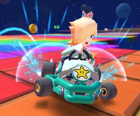 Thumbnail of the Pink Gold Peach Cup challenge from the Space Tour; a Time Trial challenge set on RMX Rainbow Road 2R (reused as the Bowser Jr. Cup's bonus challenge in the Ocean Tour)