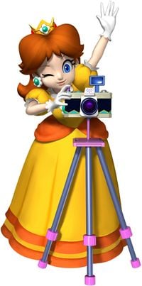 Mario Party 6 promotional artwork: Princess Daisy with the camera equipment. Inspired from the mini-game Freeze Frame, version 1