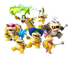 Artwork of the Koopalings holding their magic wands, from New Super Mario Bros. Wii
