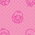 Princess Peach, Princess Daisy, Rosalina and Toad pink dotted background