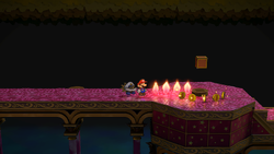 Mario after destroying the fourth firebar in Palace of Shadow of Paper Mario: The Thousand-Year Door for Nintendo Switch.