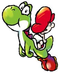 Artwork of Yoshi and Baby Mario in Yoshi's Island: Super Mario Advance 3 (Reused for Yoshi Touch & Go)