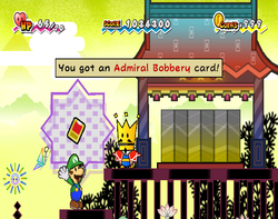 Luigi getting the Admiral Bobbery Special Card in Sammer's Endgame of Super Paper Mario.