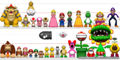 A size chart of Mario and his friends