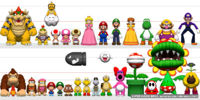 Size comparison chart of the Super Mario characters
