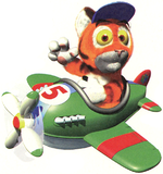 Artwork of Timber flying his plane for Diddy Kong Racing.