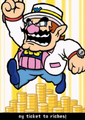 Wario having an idea on how to make money with the Super MakerMatic