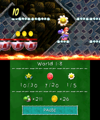 Smiley Flower 2: Located inside a hidden Winged Cloud that overlaps with two Countdown Platforms above a red Shy Guy.