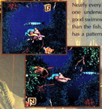 Bazza as seen in early screenshots for Donkey Kong Country 3: Dixie Kong's Double Trouble!