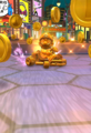 Gold Mario on a golden Pipe Frame equipped with Gold Tires used for New York Tour's Coin Rush. In the release version, Gold Mario is riding on a Gold Standard (equipped with Gold Tires) instead.