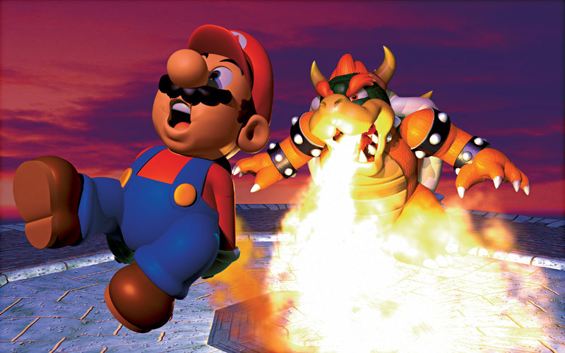 File:Mario and Bowser Fire Artwork - Super Mario 64.png