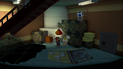 Mario being given a Big Bag of Confetti by the Overlook Tower chef in Overlook Tower of The Origami King.