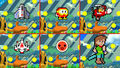 Don-chan (bottom center) in Pac-Man's Namco Roulette taunt in Super Smash Bros. for Wii U