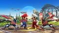 The Fire Mario palette swap (second from right) in Super Smash Bros. for Wii U.