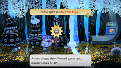 Mario getting a Mystic Egg from Petuni in The Great Tree of Paper Mario: The Thousand-Year Door for Nintendo Switch.