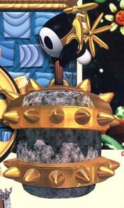 Artwork of a Black Shy Guy in Yoshi's Story holding a Spiked stone