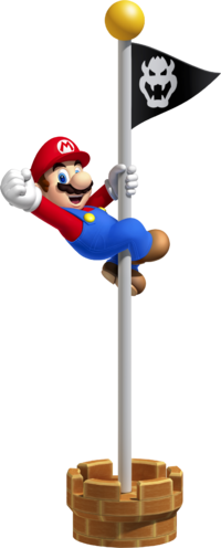 Mario, on a Goal Pole.