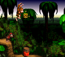 Donkey Kong about to collect a "O" in the level Jungle Hijinks.
