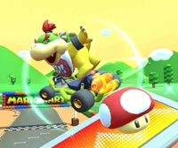 Thumbnail of the Bowser Jr. Cup challenge from the Vancouver Tour; a Combo Attack challenge set on SNES Mario Circuit 2T (reused as the Roy Cup's bonus challenge in the 2021 Trick Tour)
