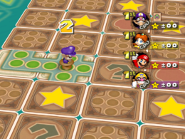 Waluigi in Card Party in the game Mario Party 5.