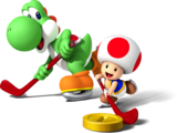 Yoshi and Toad playing hockey