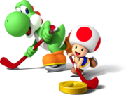 Yoshi and Toad playing hockey