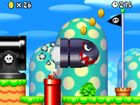 Mario tries to duck a Banzai Bill from the New Super Mario Bros. game