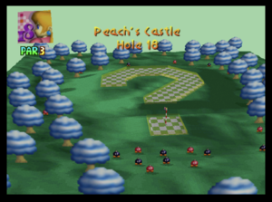 The eighteenth hole of Peach's Castle from Mario Golf (Nintendo 64)