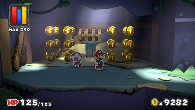 Mario near 24 Coins in Vortex Island of Paper Mario: Color Splash.