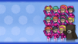 Slide from the Cast Roll of Game & Wario featuring characters seen in the cutscenes for Ski