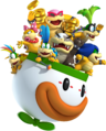 Koopalings - The castle bosses. They also fly around in the Koopa Clown Car in World 6-Bowser Castle to try to turn Mario into stone.
