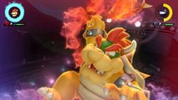 Bowser performing his Special Shot, the Fire-Breath Barrage