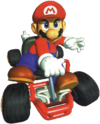 Artwork of Mario driving his kart in Mario Kart 64