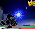 Mr. Game & Watch uses his Oil Panic move in Super Smash Bros. Melee