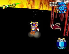 A Super Mario Sunshine glitch in which Mario swims in Corona Mountain's lava.
