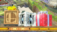 A wooden Rolling Crate and two Crates in Super Smash Bros. for Wii U.