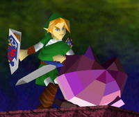 Link VS. a Fighting Polygon version of Kirby.