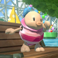 A pink-shelled Noki in Mario Kart 8 Deluxe