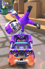 The Purple Mii Racing Suit performing a trick.