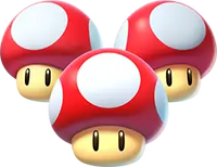 The icon for the Triple Mushrooms from Mario Kart World