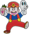 Mario with a Turnip and a Snifit mask
