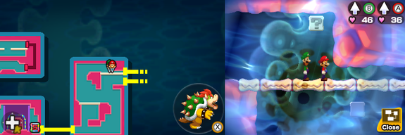 Thirteenth block in Pump Works of Mario & Luigi: Bowser's Inside Story + Bowser Jr.'s Journey.
