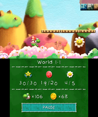 Smiley Flower 5: The fifth Smiley Flower is located under several semisolid platforms just after the area with multiple pipes that must be destroyed. To access the Smiley Flower, Yoshi must break through these platforms using a Mega Eggdozer.