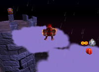 A red Banana Bunch and a Bonus Barrel for Diddy Kong in Creepy Castle.