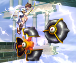 Pit flies toward two Glunders in Super Smash Bros. Brawl.