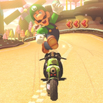 Luigi performing a trick in Mario Kart 8.