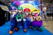 Group photo of the four mascots from the Mario Tennis Aces booth in Jiseidai World Hobby Fair'18 Summer